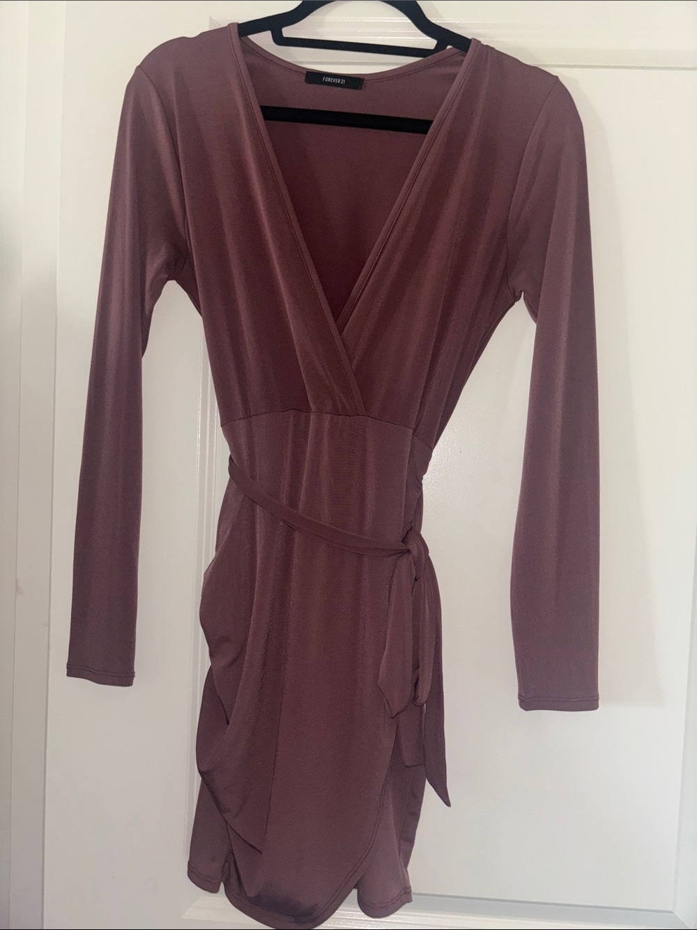 Forever 21 Dusty Mauve Wrap Long-Sleeve Midi Dress
